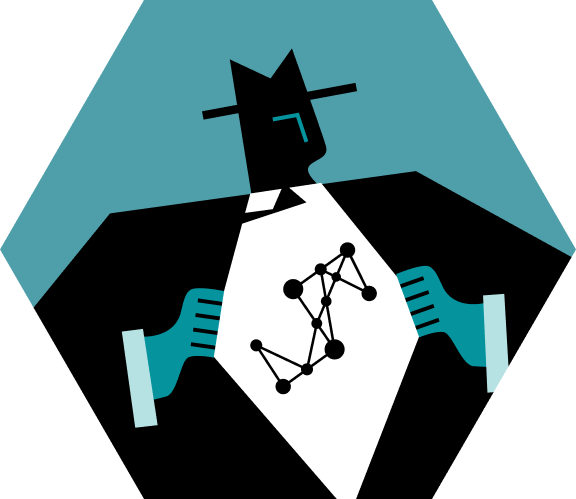 A stylized man pulls open his shirt revealing the Solvynt logo ‘S’.